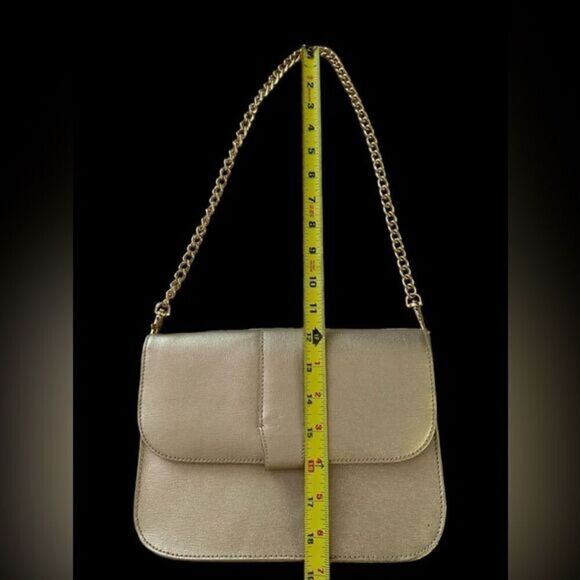Gold Textured Leather Shoulder Bag Chain Strap Day, Night & Travel-Ready Chic - Picture 3 of 16